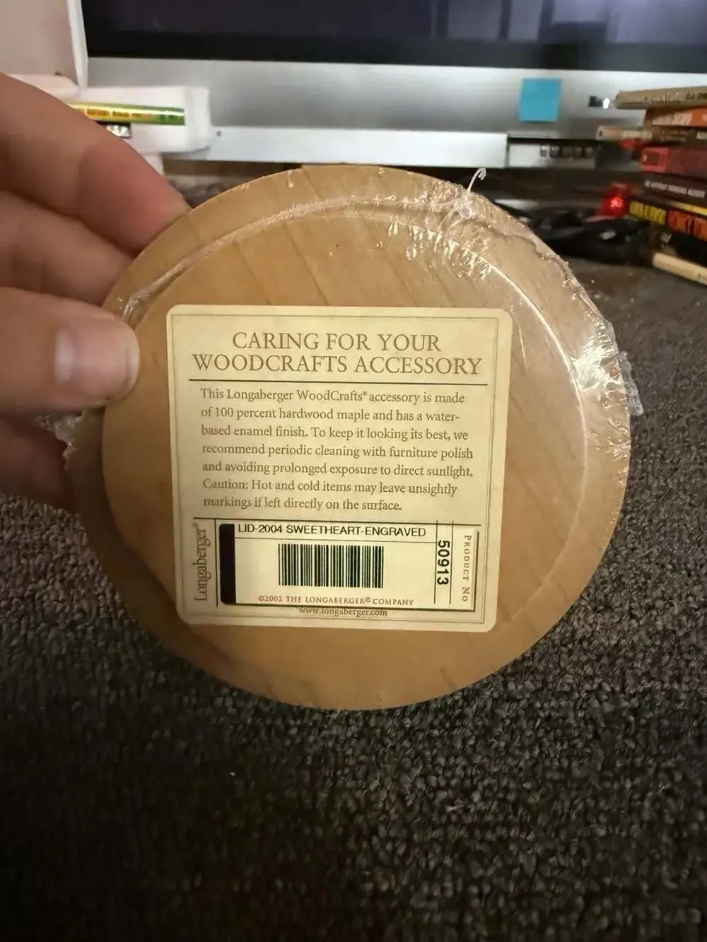 Longaberger WoodCrafts Sweetheart-Engraved Wooden Basket Lid